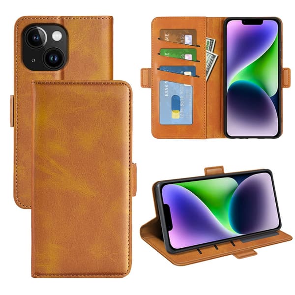 SKALO iPhone 15 Plus Premium Wallet Flip Cover - Lys brun