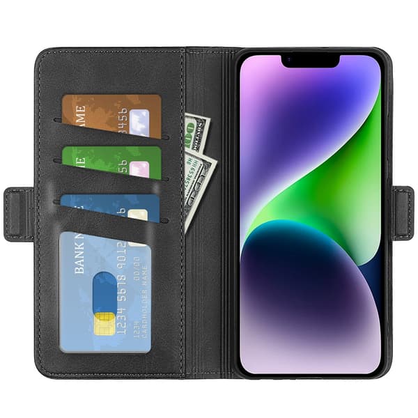SKALO iPhone 15 Plus Premium Wallet Lompakkokotelo - Musta