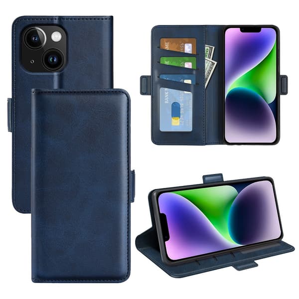 SKALO iPhone 15 Plus Premium Wallet Flip Cover - Blå