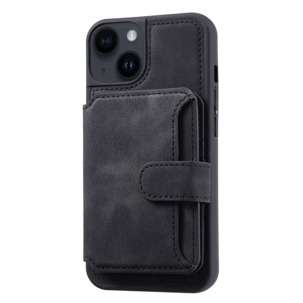 SKALO iPhone 15 Plus PU Läder Skal med Plånbok - Svart
