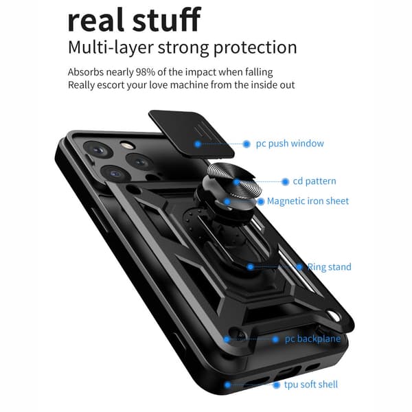 SKALO iPhone 15 Pro Armor Hybrid Metallring Kameraslider - Grön