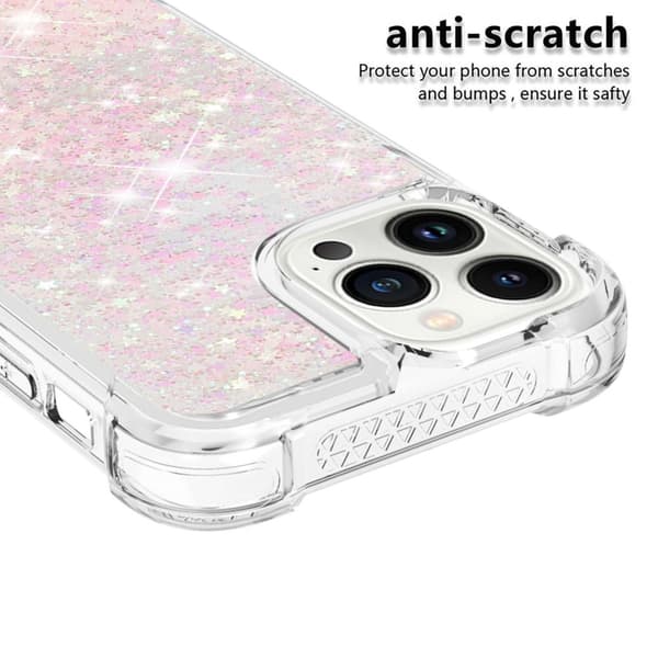 SKALO iPhone 15 Pro Kvicksand Glitter Hjerter TPU Cover - Pink