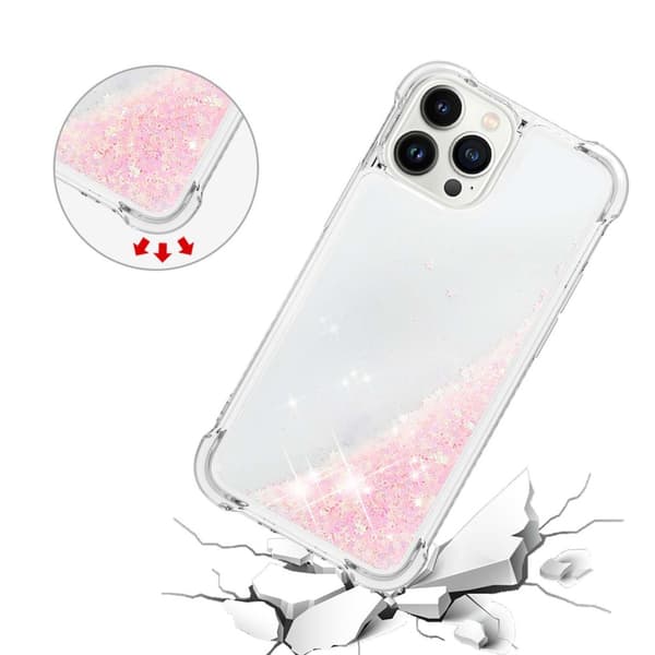 SKALO iPhone 15 Pro Kvicksand Glitter Hjerter TPU Cover - Pink