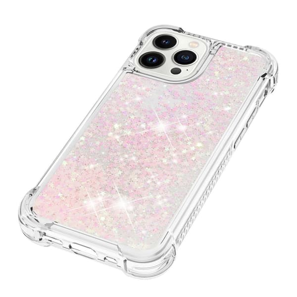 SKALO iPhone 15 Pro Kvicksand Glitter Hjerter TPU Cover - Pink