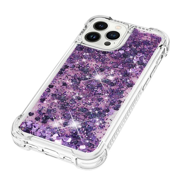 SKALO iPhone 15 Pro Kvicksand Glitter Hjerter TPU Cover - Lilla