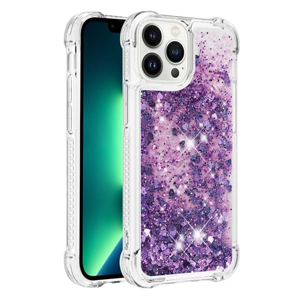 SKALO iPhone 15 Pro Kvicksand Glitter Hjerter TPU Cover - Lilla