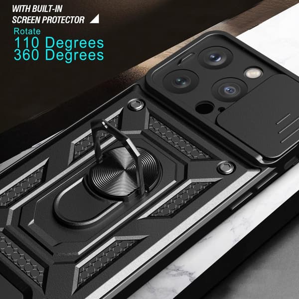 SKALO iPhone 15 Pro Armor Hybrid Metal Ring Camera Slider - Rosa guld