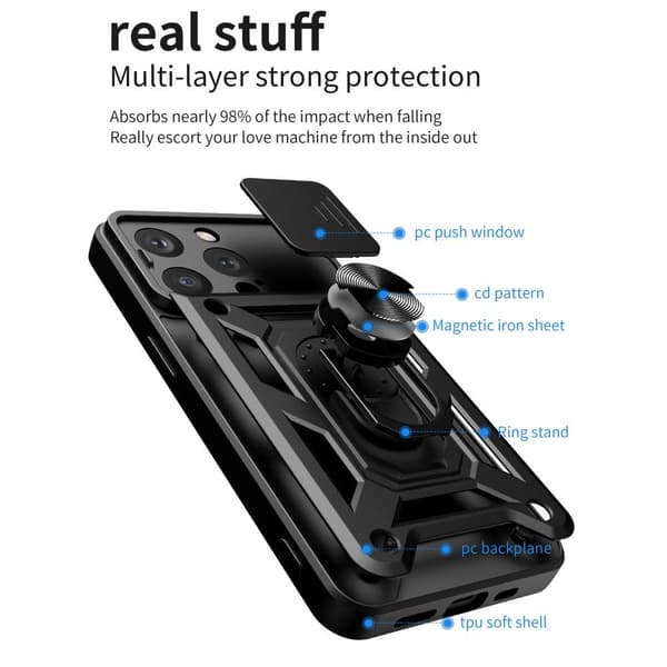 SKALO iPhone 15 Pro Armor Hybrid Metal Ring Camera Slider - Rosa guld