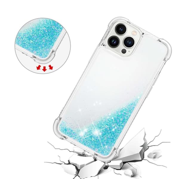 SKALO iPhone 15 Pro Kvicksand Glitter Hjerter TPU Cover - Turkis