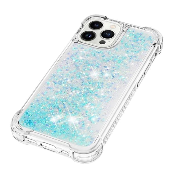 SKALO iPhone 15 Pro Kvicksand Glitter Hjerter TPU Cover - Turkis