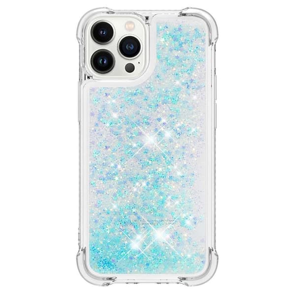 SKALO iPhone 15 Pro Kvicksand Glitter Hjerter TPU Cover - Turkis