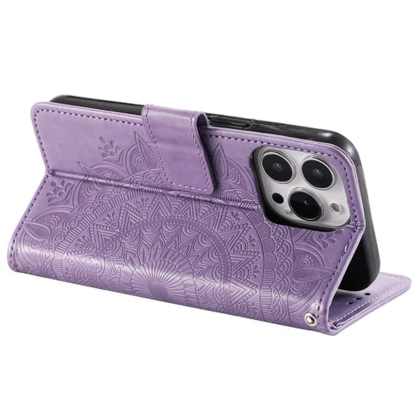 SKALO iPhone 15 Pro Mandala lompakkokotelo - Violetti