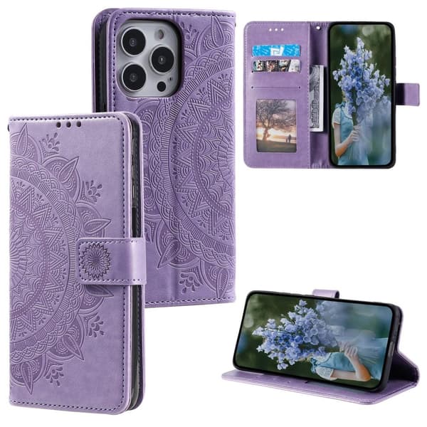 SKALO iPhone 15 Pro Mandala lompakkokotelo - Violetti