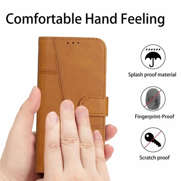 SKALO iPhone 15 Pro Embossed Triangle Flip Cover - Lys brun