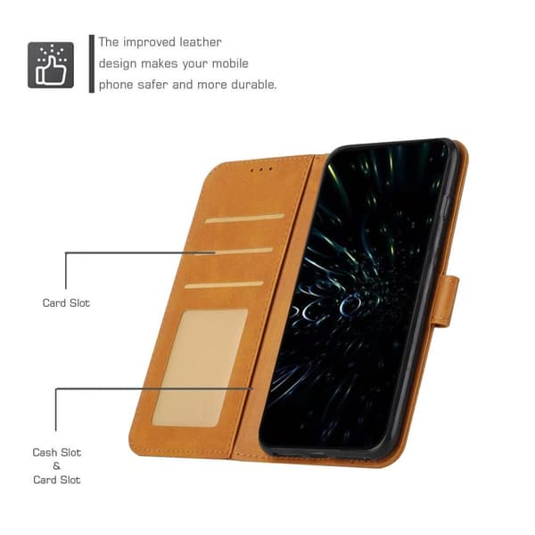 SKALO iPhone 15 Pro Embossed Triangle Flip Cover - Lys brun