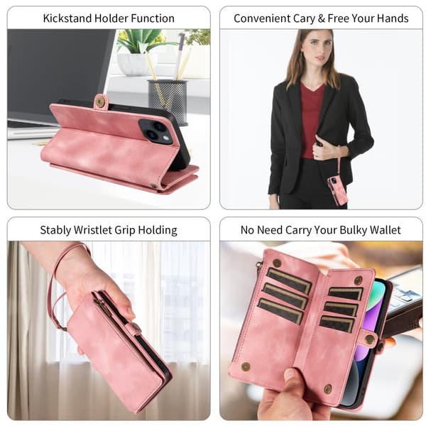 SKALO iPhone 15 Big Wallet 11-FACK Plånboksfodral - Svart