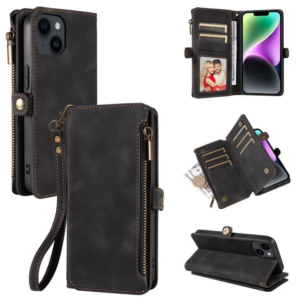 SKALO iPhone 15 Big Wallet 11-FACK Plånboksfodral - Svart
