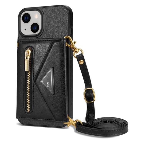 SKALO iPhone 15 PU-nahkainen Suojakuori Lompakolla - Musta