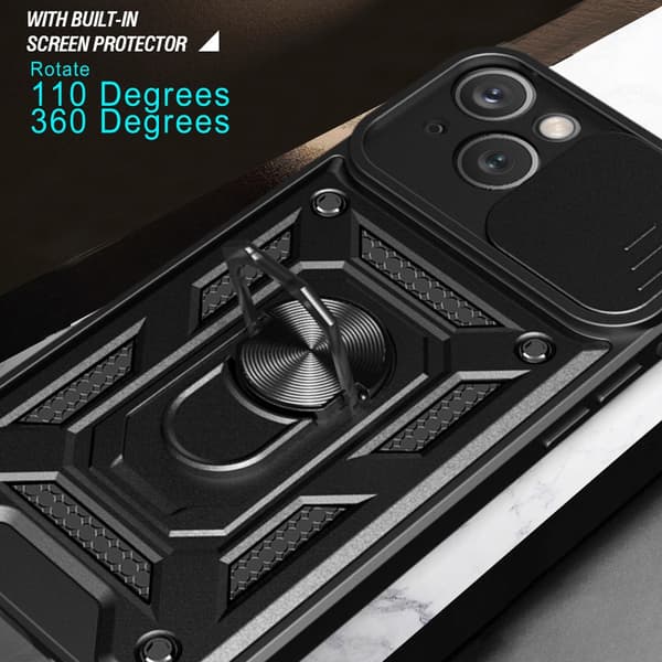 SKALO iPhone 15 Armor hybridi metallirengas kameran liukusäädin - - Musta