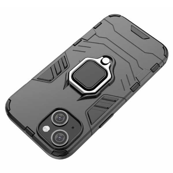 SKALO iPhone 15 Armor Hybridi metallirengas kuori - Musta
