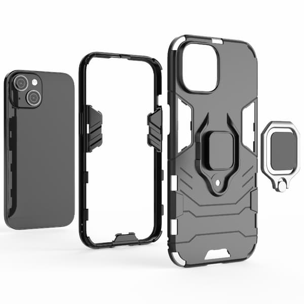 SKALO iPhone 15 Armor Hybridi metallirengas kuori - Punainen