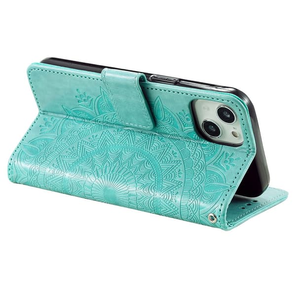 SKALO iPhone 15 Mandala lompakkokotelo - Turkoosi