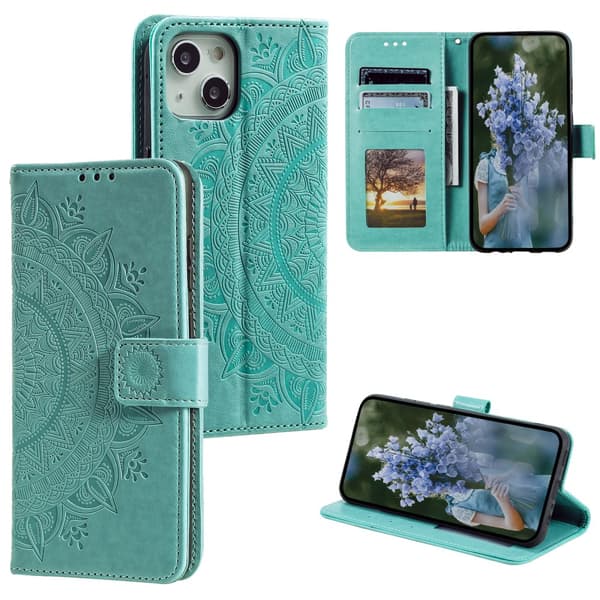 SKALO iPhone 15 Mandala lompakkokotelo - Turkoosi
