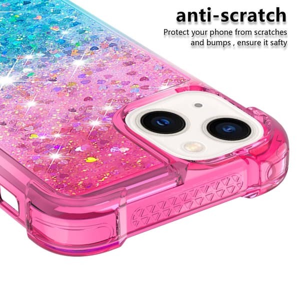 SKALO iPhone 15 Kvicksand Glitter Hjerter TPU Cover - Pink-Turkis