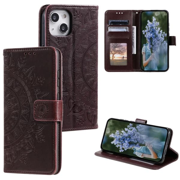 SKALO iPhone 15 Mandala lompakkokotelo - Ruskea