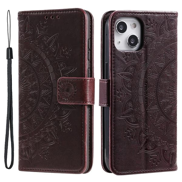 SKALO iPhone 15 Mandala lompakkokotelo - Ruskea