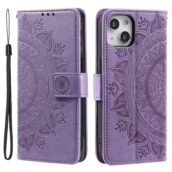 SKALO iPhone 15 Mandala Plånboksfodral - Lila