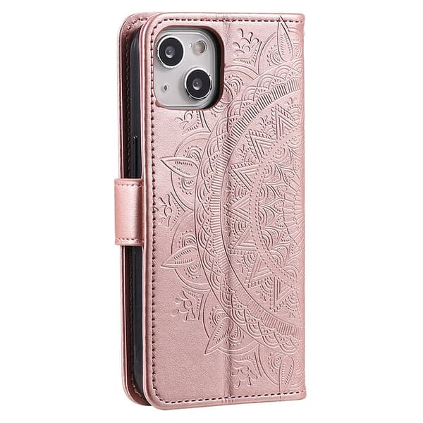SKALO iPhone 15 Mandala Flip Cover - Rosa guld