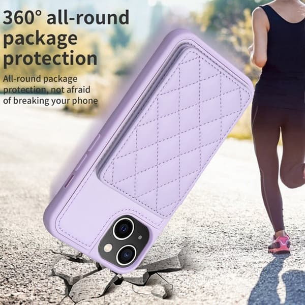 SKALO iPhone 15 Quiltat Skal med Plånbok - Lila