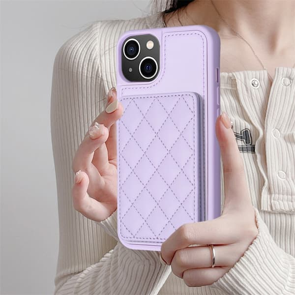 SKALO iPhone 15 Quiltat Skal med Plånbok - Lila