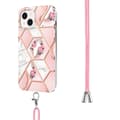Pikkukuva 3 / 4: SKALO iPhone 15 Marmorinen Mobiilikauluksen suojakuori - Pinkki