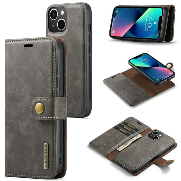 DG MING iPhone 15 2-i-1 Magnet Plånboksfodral - Grå