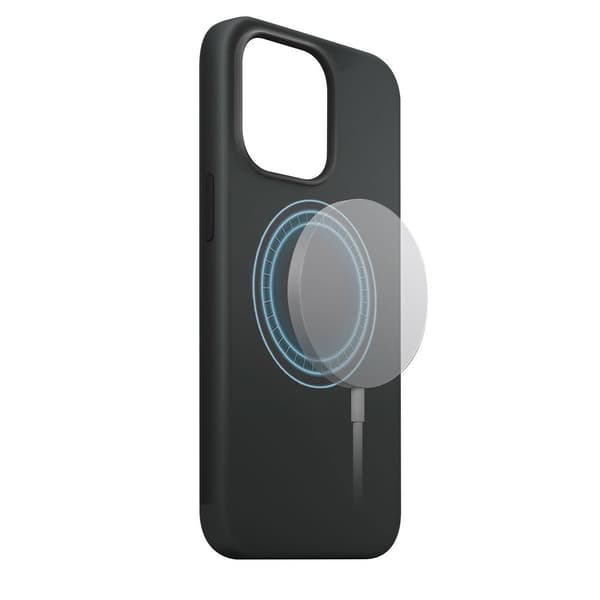 XQISIT iPhone 15 Plus Kuori Silicone Case MagSafe Musta