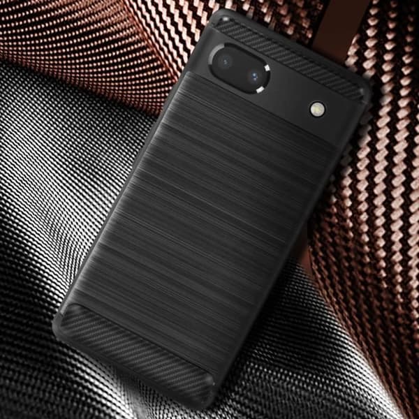 Google Pixel 6a fodral Förstärkt mjuk kolborstad effekt Svart