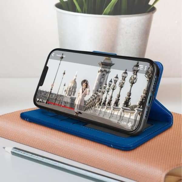 Fodral för iPhone 13 Mini Plånbok Flerfack Videostöd Blå