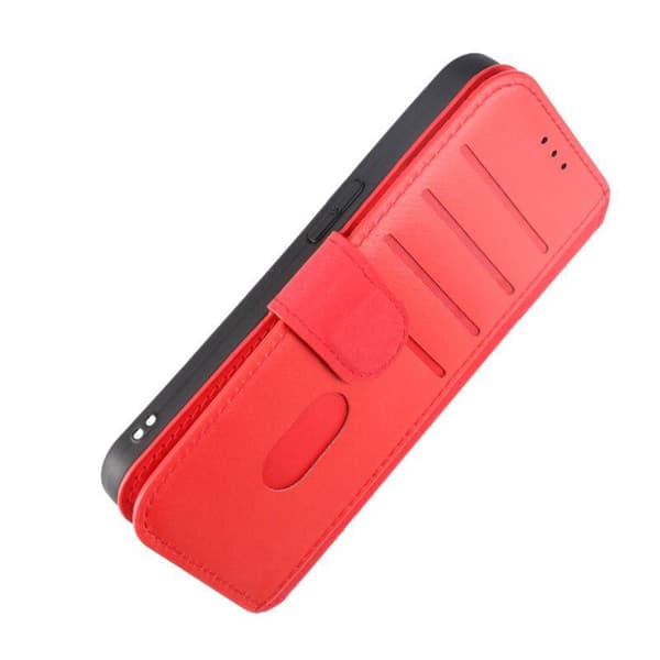 iPhone 15 Pro Plånboksfodral Läder Rvelon - Röd