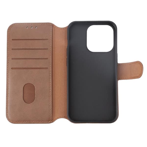 iPhone 15 Pro Plånboksfodral Läder Rvelon - Brun