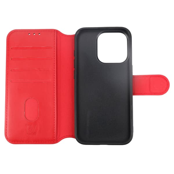 iPhone 15 Pro Plånboksfodral Extra Kortfack Rvelon - Röd