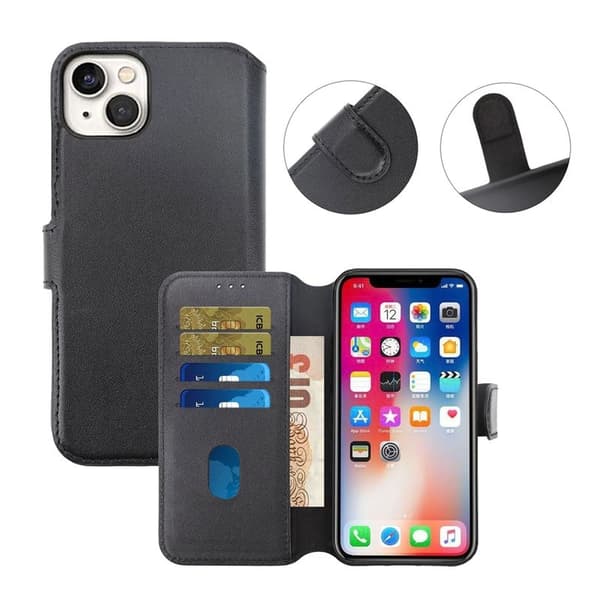 iPhone 15 Plånboksfodral Läder Rvelon - Svart