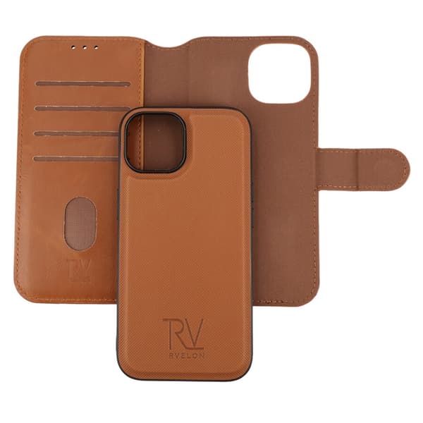 iPhone 15 Plånboksfodral Magnet Rvelon - Brun