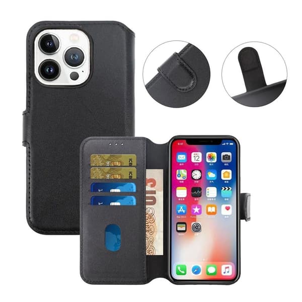 iPhone 15 Pro Max Plånboksfodral Läder Rvelon - Svart
