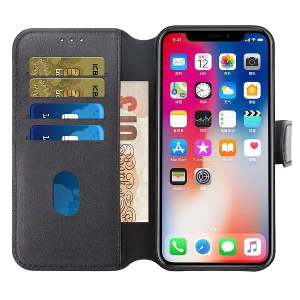 iPhone 15 Pro Max Plånboksfodral Läder Rvelon - Svart