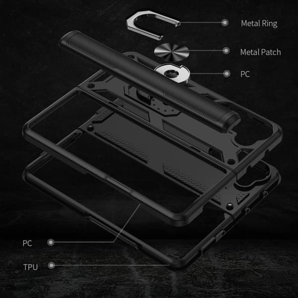 SKALO Samsung Z Fold5 Armor Hybrid Metallring skal - Svart