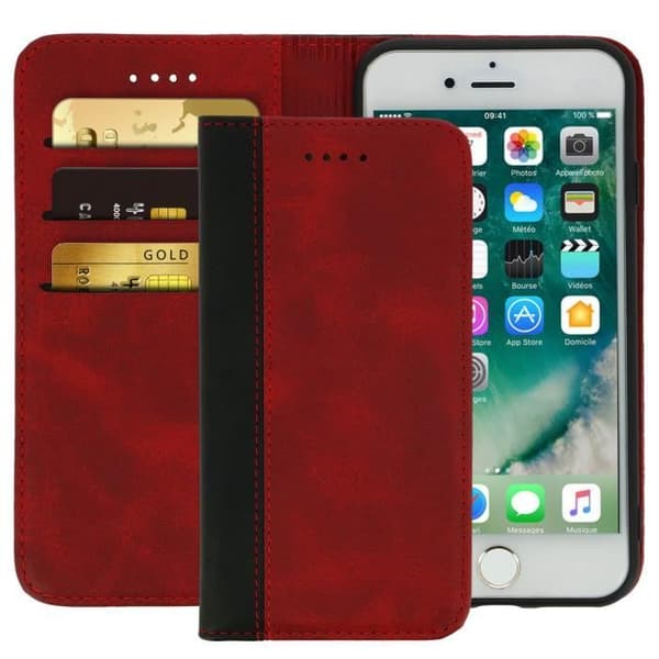 iPhone 7 och 8 fodral - AVIZAR - Folio fodral - Ekoleder Röd - Kortförvaring - Stöd