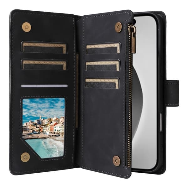 iPhone 15 Pro Max multifunktionelt pung etui Lynlås 8-rum