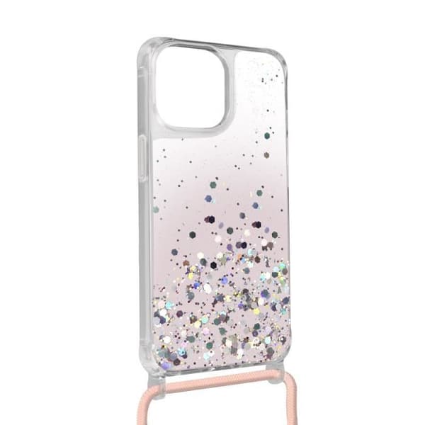 Fodral till iPhone 11 AVIZAR - Rosa gradient glitterbaksida - Avtagbar flätad nylonrem